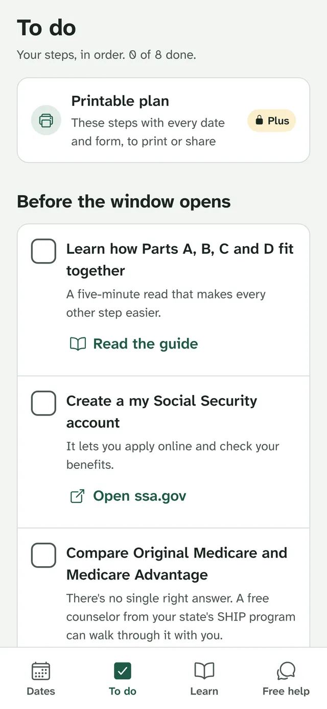 The To do screen, with steps grouped under Before the window opens.